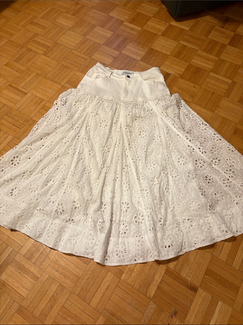 En Saison White Eyelet A-Line Midi Skirt